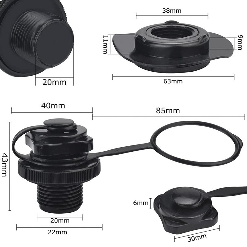 BUZIFU 2pcs Air Valve Inflatable Boat Spiral Air Plugs One-Way Inflation Replacement Screw Boston Valve for Rubber Dinghy Raft Kayak Pool Boat Airbeds,Black, 22mm - Image 1
